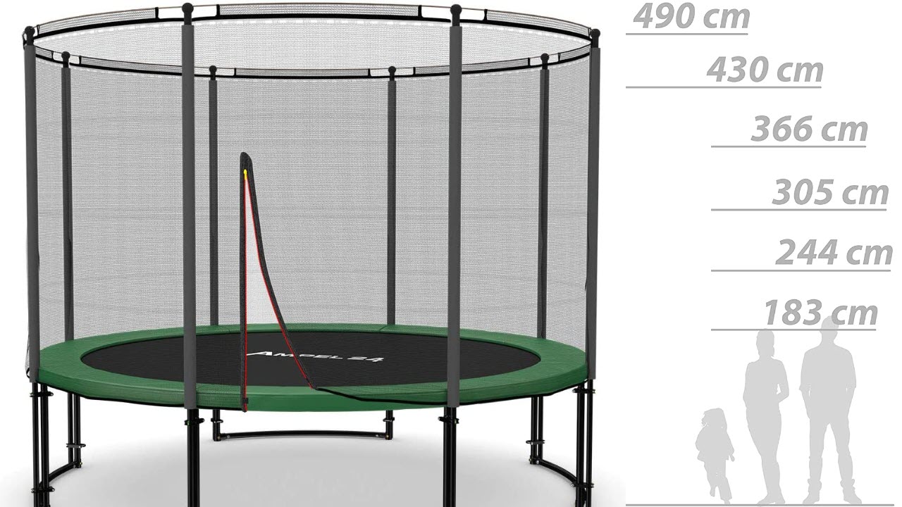 Ampel 24 Deluxe Outdoor Trampolin 305 cm komplett mit Außennetz, Belastbarkeit 150 kg, Sicherheitsnetz mit Stabilitätsring und 8 gepolsterten Stangen