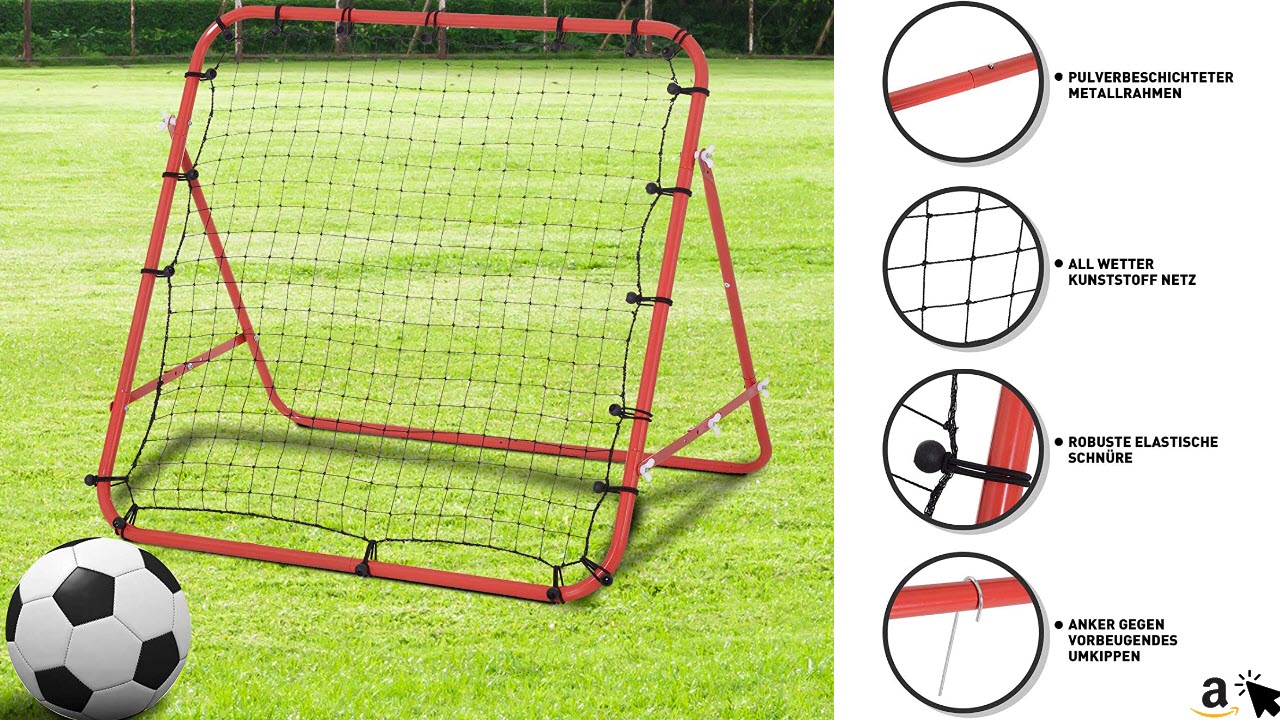 HOMCOM Fußball Rebounder Kickback Tor Rückprallwand Netz, Metallrohr+PE Gewebe, 96 x 80 x 96 cm