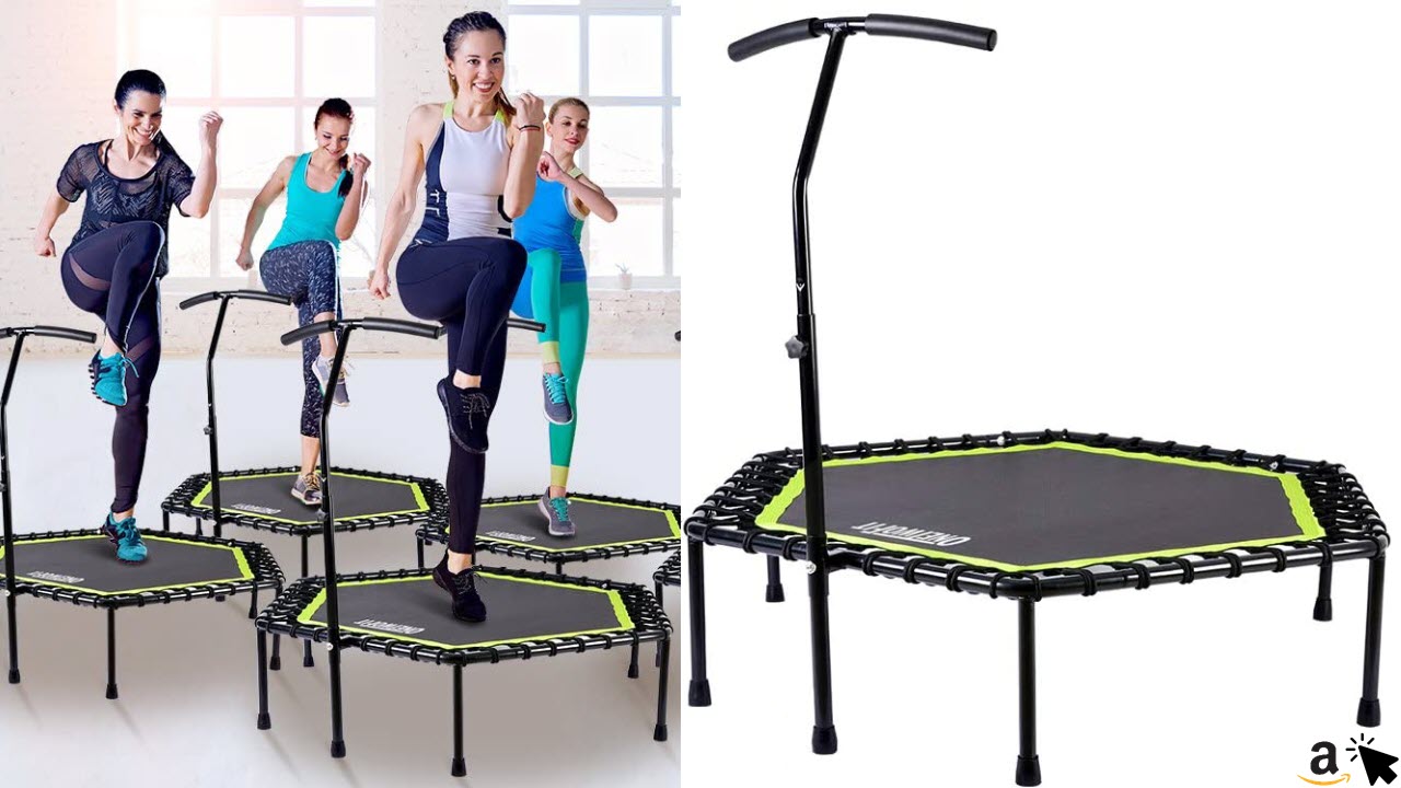 ONETWOFIT Durchmesser Leises Trampolin mit höhenverstellbarem Haltegriff, für Fitness-Trampolin Training