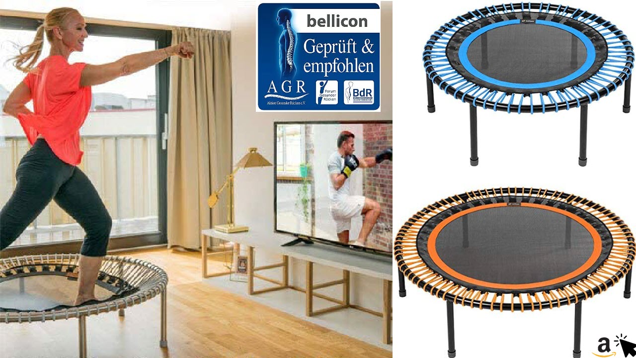 bellicon Classic Mini-Trampolin, Klappbeine, bis 200 kg, inkl umfangreichem Einführungspaket blau 100cm & orange 125cm